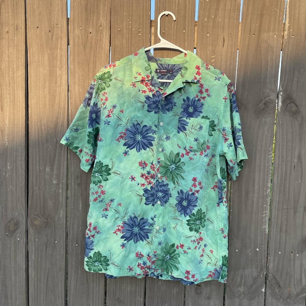 Cremieux Collection floral green button down short sleeve shirt